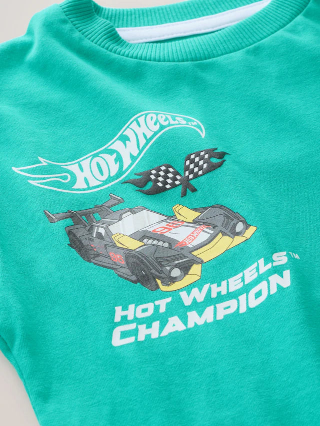 |Boy| Camiseta Verde Hot Wheels De Manga Comprida (9 meses a 8 anos)