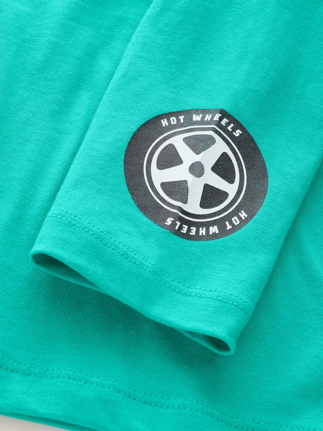 |Boy| Camiseta Verde Hot Wheels De Manga Comprida (9 meses a 8 anos)