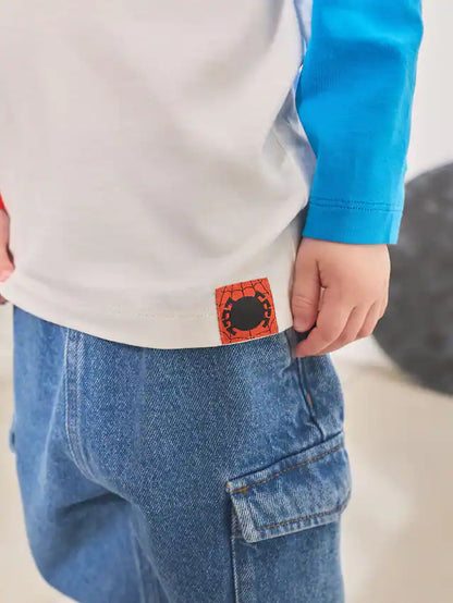 |Boy| Camiseta De Manga Comprida Do Homem-Aranha Branca/Azul/Vermelha (12 meses a 8 anos)