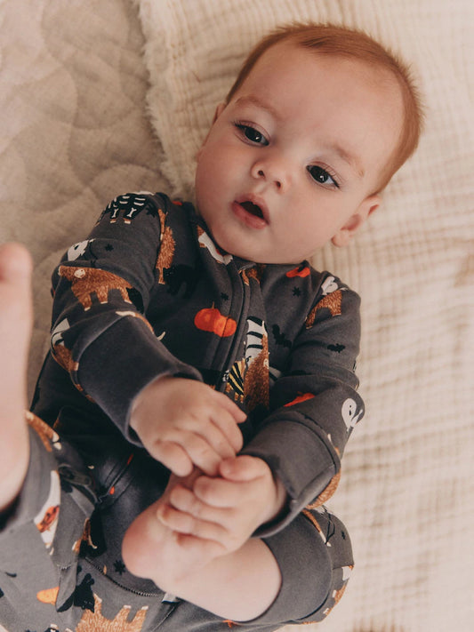 |BabyBoy| Macacão De Dormir Preto Com Zíper e Estampa De Halloween Hamish Baby (0 meses a 3 anos)