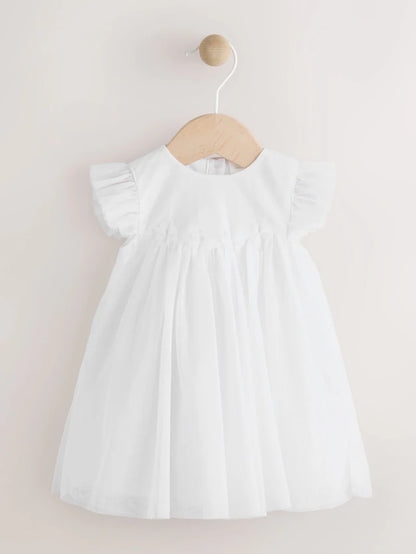|BabyGirl| Vestido De Malha Branca Para Bebê (0 meses a 2 anos)