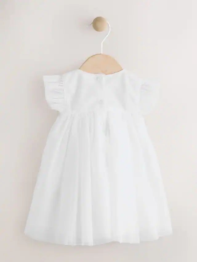 |BabyGirl| Vestido De Malha Branca Para Bebê (0 meses a 2 anos)