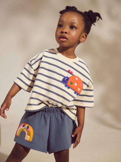 |Girl| Conjunto De Blusa e Shorts Listrados Azul Marinho Ladybird (3 meses a 7 anos)