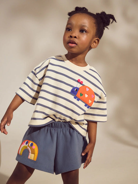 |Girl| Conjunto De Blusa e Shorts Listrados Azul Marinho Ladybird (3 meses a 7 anos)