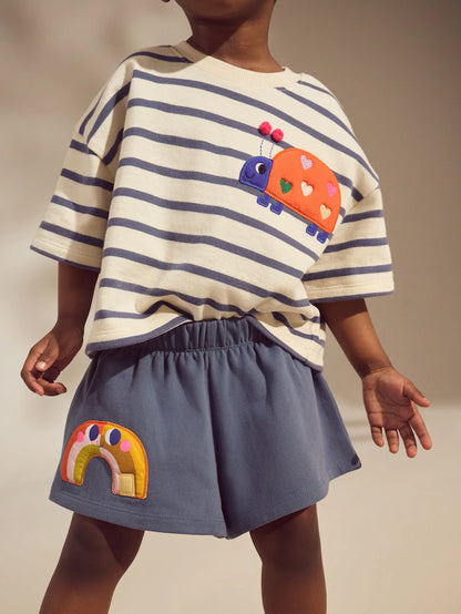 |Girl| Conjunto De Blusa e Shorts Listrados Azul Marinho Ladybird (3 meses a 7 anos)