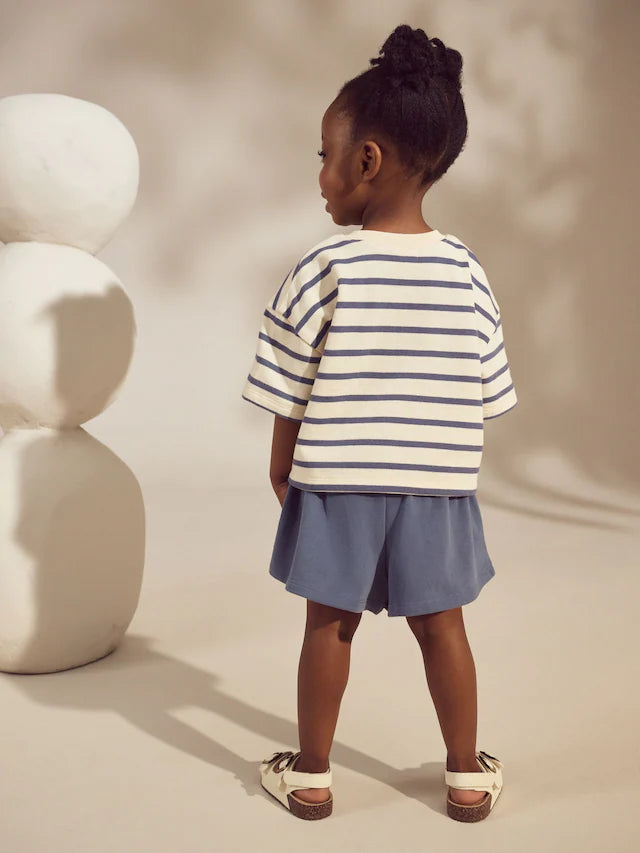 |Girl| Conjunto De Blusa e Shorts Listrados Azul Marinho Ladybird (3 meses a 7 anos)