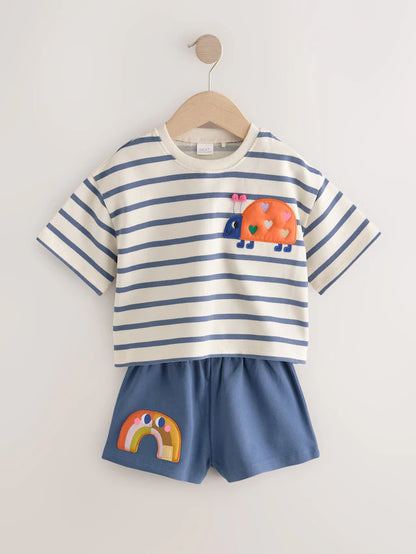 |Girl| Conjunto De Blusa e Shorts Listrados Azul Marinho Ladybird (3 meses a 7 anos)