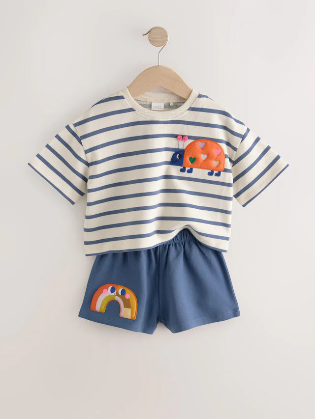 |Girl| Conjunto De Blusa e Shorts Listrados Azul Marinho Ladybird (3 meses a 7 anos)