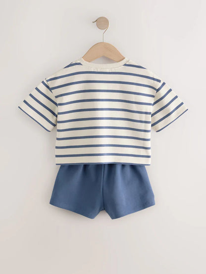 |Girl| Conjunto De Blusa e Shorts Listrados Azul Marinho Ladybird (3 meses a 7 anos)