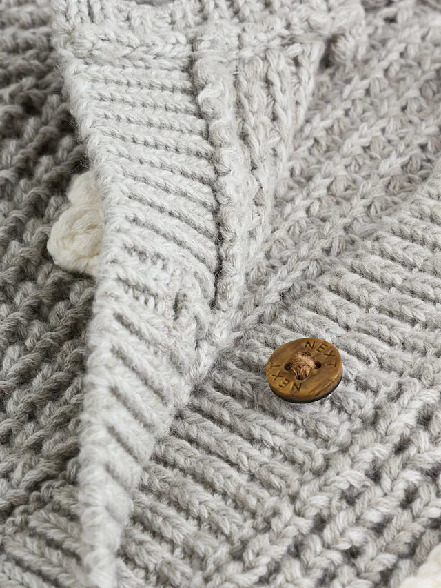 |BabyGirl| Cardigan De Tricô Com Flores De Crochê Cinza Para Bebê (0 meses a 3 anos)