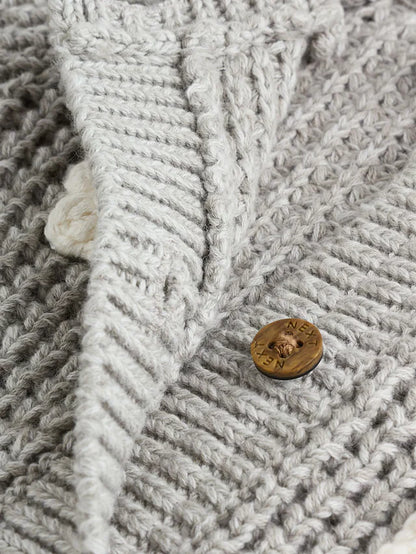 |BabyGirl| Cardigan De Tricô Com Flores De Crochê Cinza Para Bebê (0 meses a 3 anos)