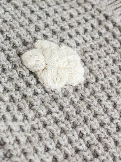 |BabyGirl| Cardigan De Tricô Com Flores De Crochê Cinza Para Bebê (0 meses a 3 anos)