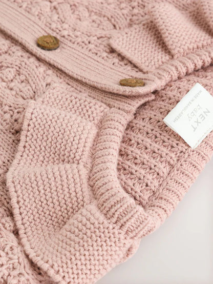 |BabyGirl| Cardigan De Bebê Com Gola De Babados e Tricô Rosa (0 meses a 2 anos)