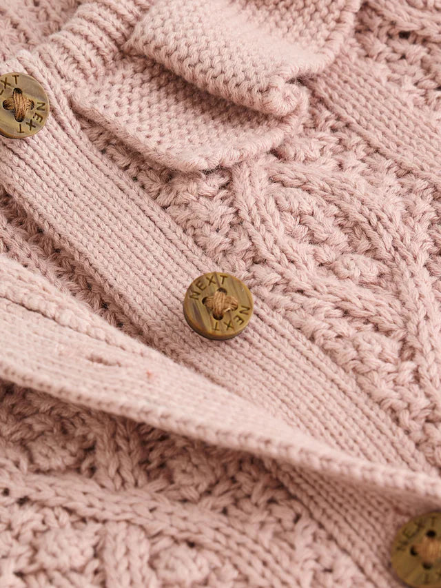 |BabyGirl| Cardigan De Bebê Com Gola De Babados e Tricô Rosa (0 meses a 2 anos)