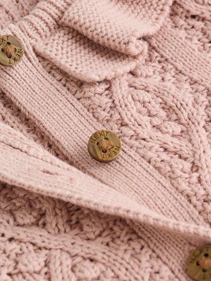 |BabyGirl| Cardigan De Bebê Com Gola De Babados e Tricô Rosa (0 meses a 2 anos)