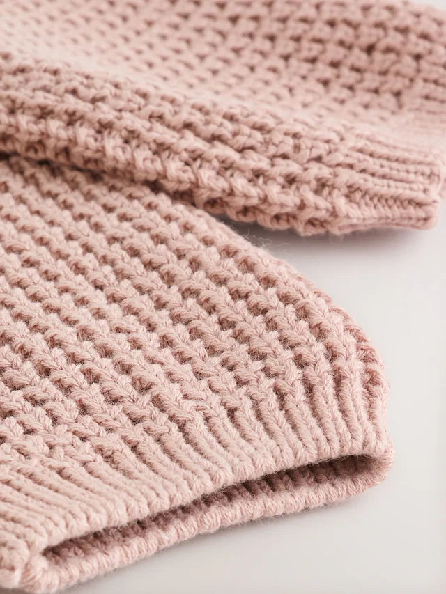 |BabyGirl| Cardigan De Bebê Com Gola De Babados e Tricô Rosa (0 meses a 2 anos)