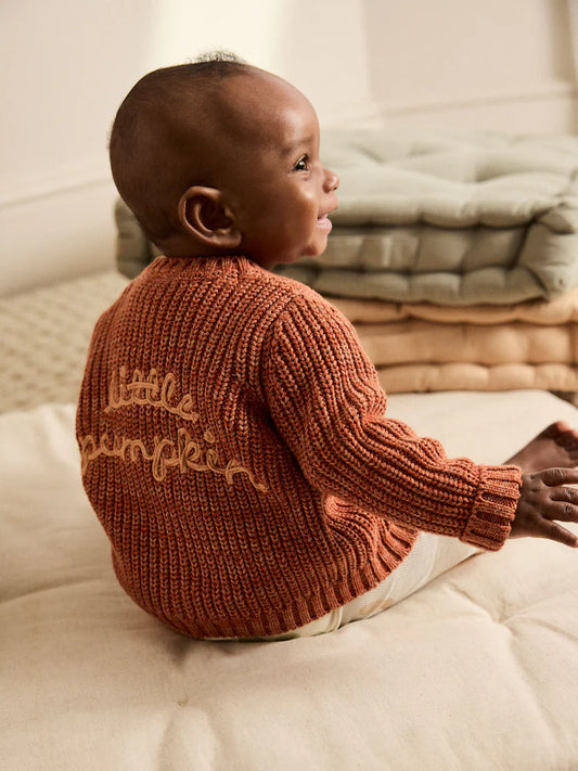 |BabyBoy| Cardigan De Bebê Com Slogan 100% Algodão, Abóbora Laranja Pequena