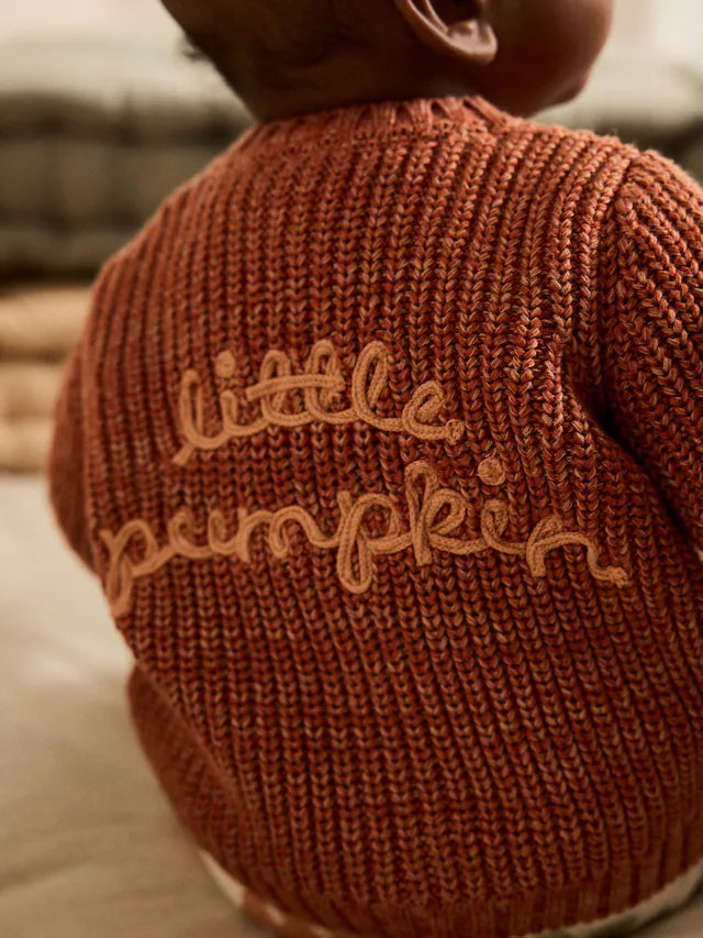 |BabyBoy| Cardigan De Bebê Com Slogan 100% Algodão, Abóbora Laranja Pequena