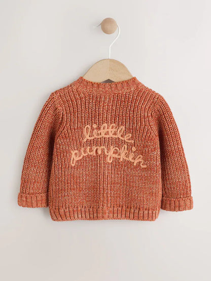 |BabyBoy| Cardigan De Bebê Com Slogan 100% Algodão, Abóbora Laranja Pequena