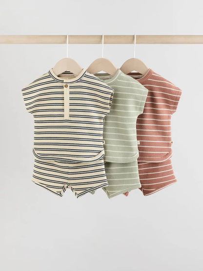 |BabyBoy| Conjunto De 6 Peças De Blusas e Shorts Listrados Minerais Para Bebê