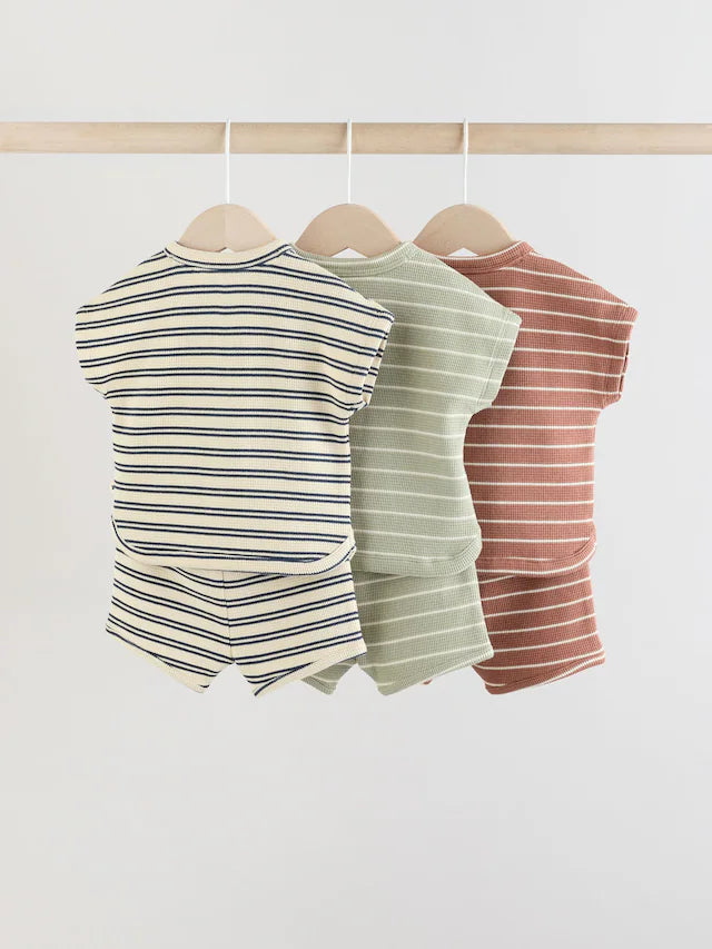 |BabyBoy| Conjunto De 6 Peças De Blusas e Shorts Listrados Minerais Para Bebê