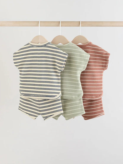 |BabyBoy| Conjunto De 6 Peças De Blusas e Shorts Listrados Minerais Para Bebê