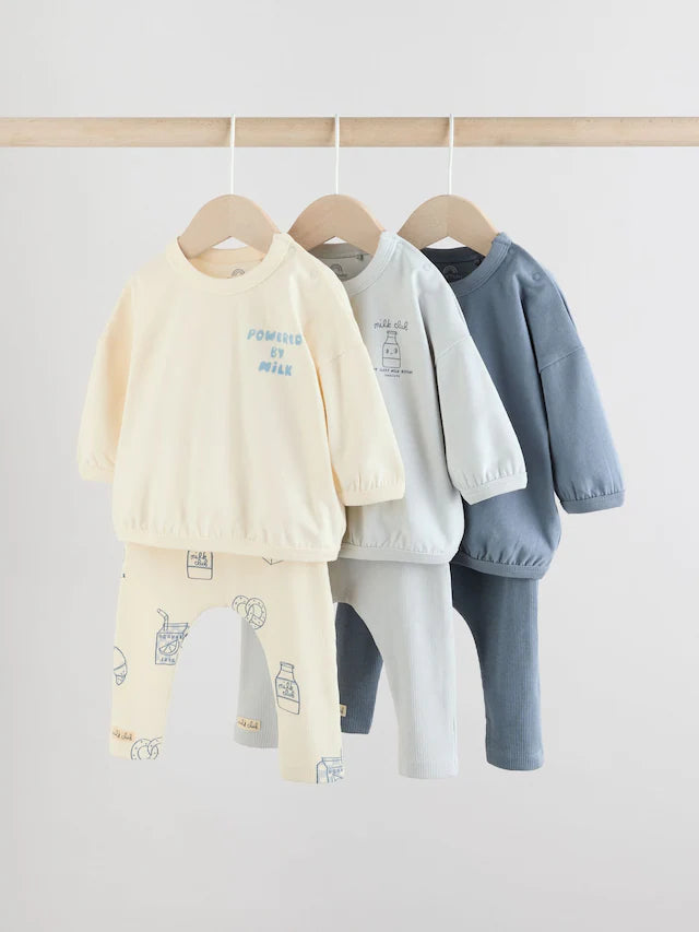|BabyBoy| Conjunto De 6 Peças de Blusas e Leggings Para Bebês Blue Milk Club (0 meses a 3 anos) (3 meses a 8 anos)