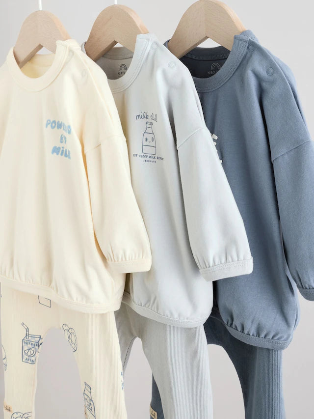 |BabyBoy| Conjunto De 6 Peças de Blusas e Leggings Para Bebês Blue Milk Club (0 meses a 3 anos) (3 meses a 8 anos)