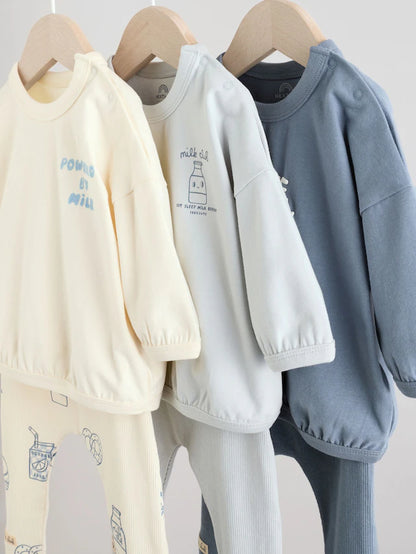 |BabyBoy| Conjunto De 6 Peças de Blusas e Leggings Para Bebês Blue Milk Club (0 meses a 3 anos) (3 meses a 8 anos)