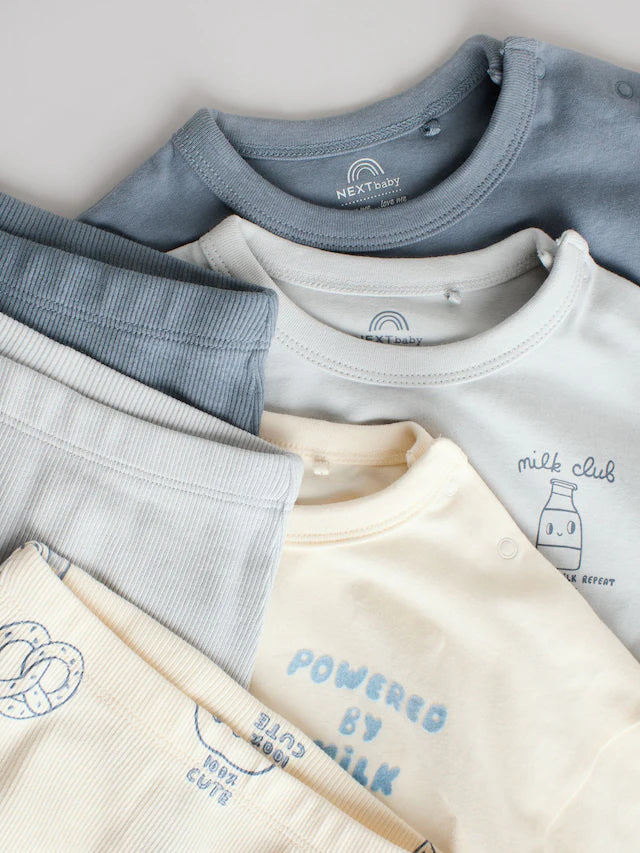 |BabyBoy| Conjunto De 6 Peças de Blusas e Leggings Para Bebês Blue Milk Club (0 meses a 3 anos) (3 meses a 8 anos)