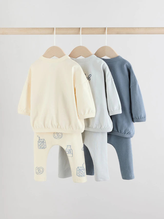 |BabyBoy| Conjunto De 6 Peças de Blusas e Leggings Para Bebês Blue Milk Club (0 meses a 3 anos) (3 meses a 8 anos)
