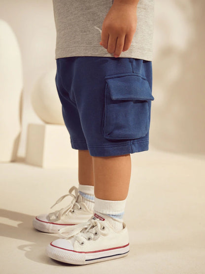 |Boy| Conjunto De Camiseta De Manga Curta Cinza/Azul e Shorts Utilitários (3 meses a 7 anos)