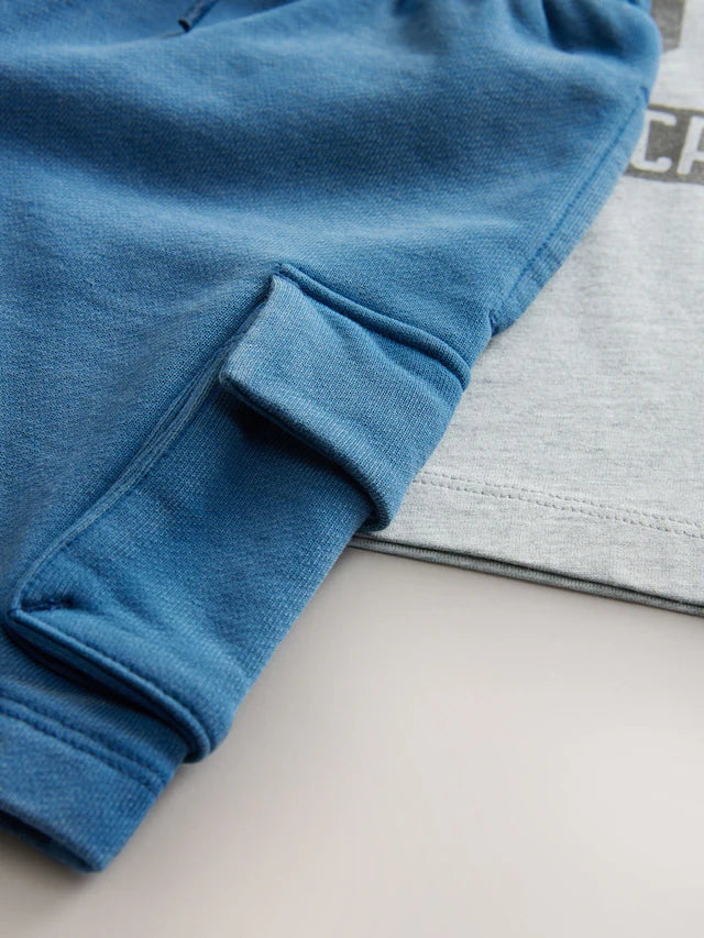 |Boy| Conjunto De Camiseta De Manga Curta Cinza/Azul e Shorts Utilitários (3 meses a 7 anos)