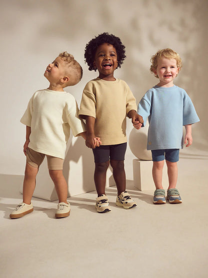 |Boy| Pacote Com 3 Camisetas Texturizadas De Manga Curta e Shorts De Ciclismo Multi-Neutros (3 meses a 7 anos)