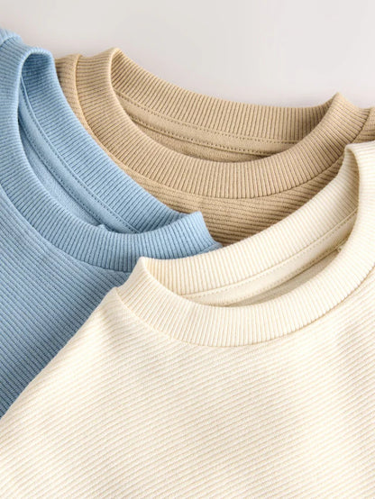 |Boy| Pacote Com 3 Camisetas Texturizadas De Manga Curta e Shorts De Ciclismo Multi-Neutros (3 meses a 7 anos)