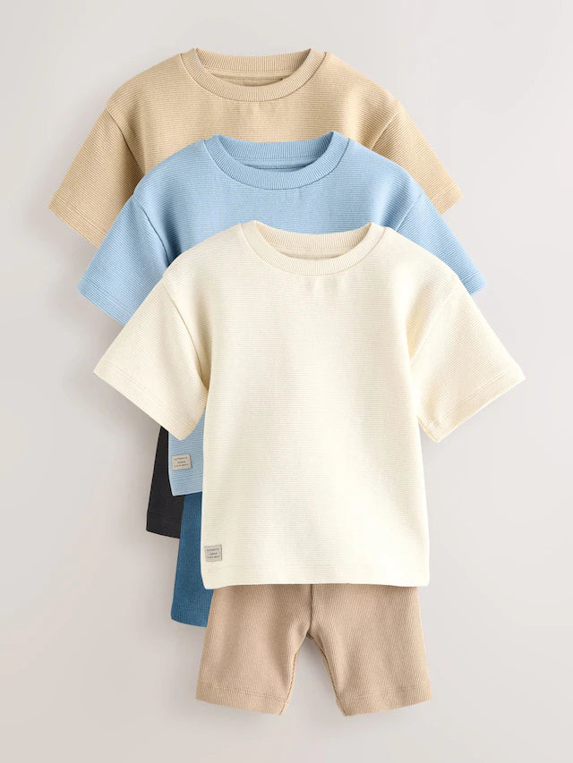 |Boy| Pacote Com 3 Camisetas Texturizadas De Manga Curta e Shorts De Ciclismo Multi-Neutros (3 meses a 7 anos)