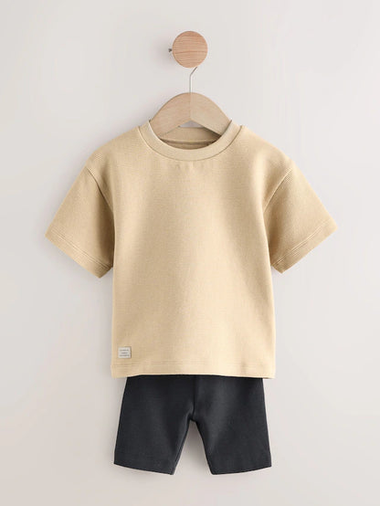 |Boy| Pacote Com 3 Camisetas Texturizadas De Manga Curta e Shorts De Ciclismo Multi-Neutros (3 meses a 7 anos)