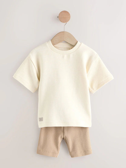 |Boy| Pacote Com 3 Camisetas Texturizadas De Manga Curta e Shorts De Ciclismo Multi-Neutros (3 meses a 7 anos)