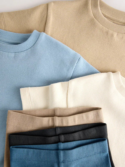 |Boy| Pacote Com 3 Camisetas Texturizadas De Manga Curta e Shorts De Ciclismo Multi-Neutros (3 meses a 7 anos)