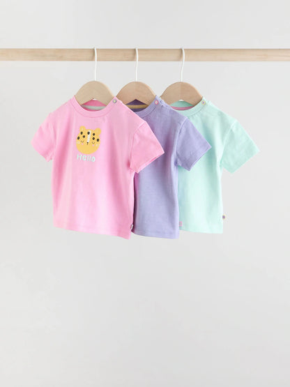 |BabyGirl| Blusas De Manga Curta Para Bebês, Azul/Verde/Roxo, Pastel, Pacote com 3