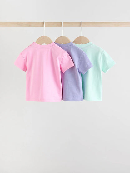 |BabyGirl| Blusas De Manga Curta Para Bebês, Azul/Verde/Roxo, Pastel, Pacote com 3