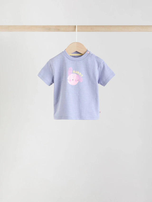 |BabyGirl| Blusas De Manga Curta Para Bebês, Azul/Verde/Roxo, Pastel, Pacote com 3