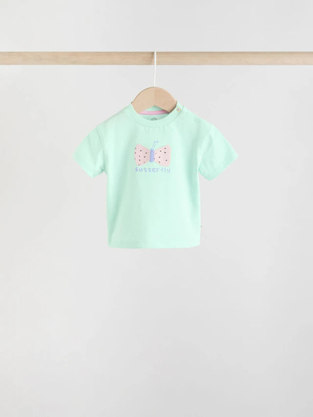 |BabyGirl| Blusas De Manga Curta Para Bebês, Azul/Verde/Roxo, Pastel, Pacote com 3