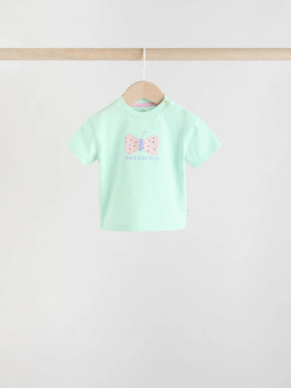 |BabyGirl| Blusas De Manga Curta Para Bebês, Azul/Verde/Roxo, Pastel, Pacote com 3