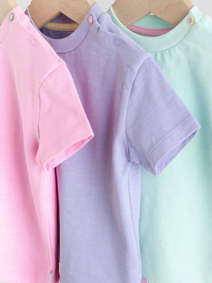 |BabyGirl| Blusas De Manga Curta Para Bebês, Azul/Verde/Roxo, Pastel, Pacote com 3