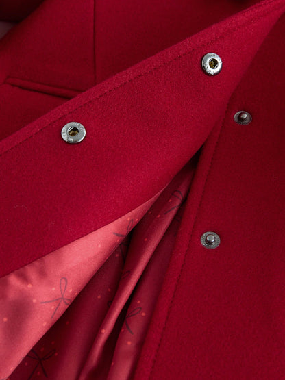 |Girl| Casaco Com Capuz e Detalhe De Laço Vermelho e Lã (3 meses a 10 anos)