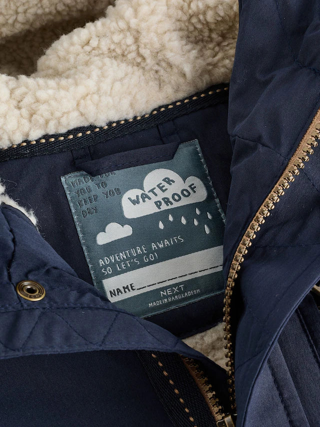 |Boy| Casaco Parka Impermeável Azul Marinho Com Forro Borg (3 meses a 7 anos)