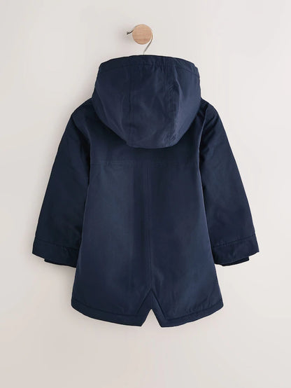 |Boy| Casaco Parka Impermeável Azul Marinho Com Forro Borg (3 meses a 7 anos)
