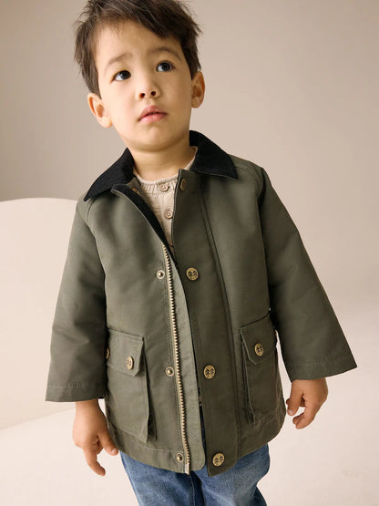 |Boy| Casaco Cáqui Verde Com Gola De Veludo (3 meses a 7 anos)