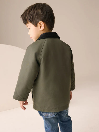 |Boy| Casaco Cáqui Verde Com Gola De Veludo (3 meses a 7 anos)
